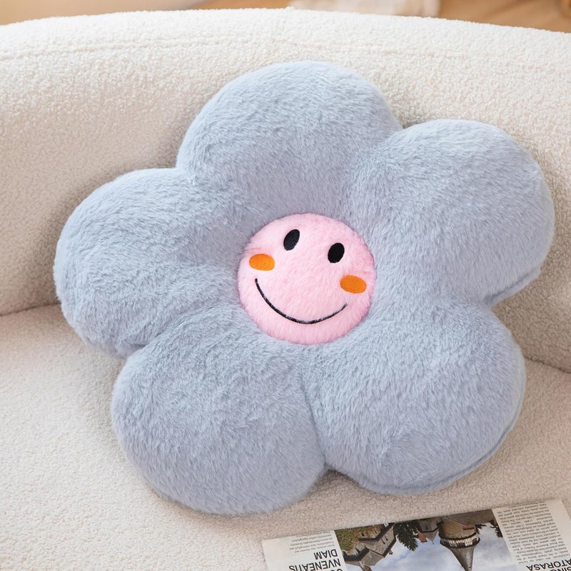 AmyToo 18” Blue Flower Pillow Flower Shaped Throw Pillow Colorful Smile Daisy Flower Pillows Seating Cushions for Adults Kids Throw Pillows Couch Decor - Image 1